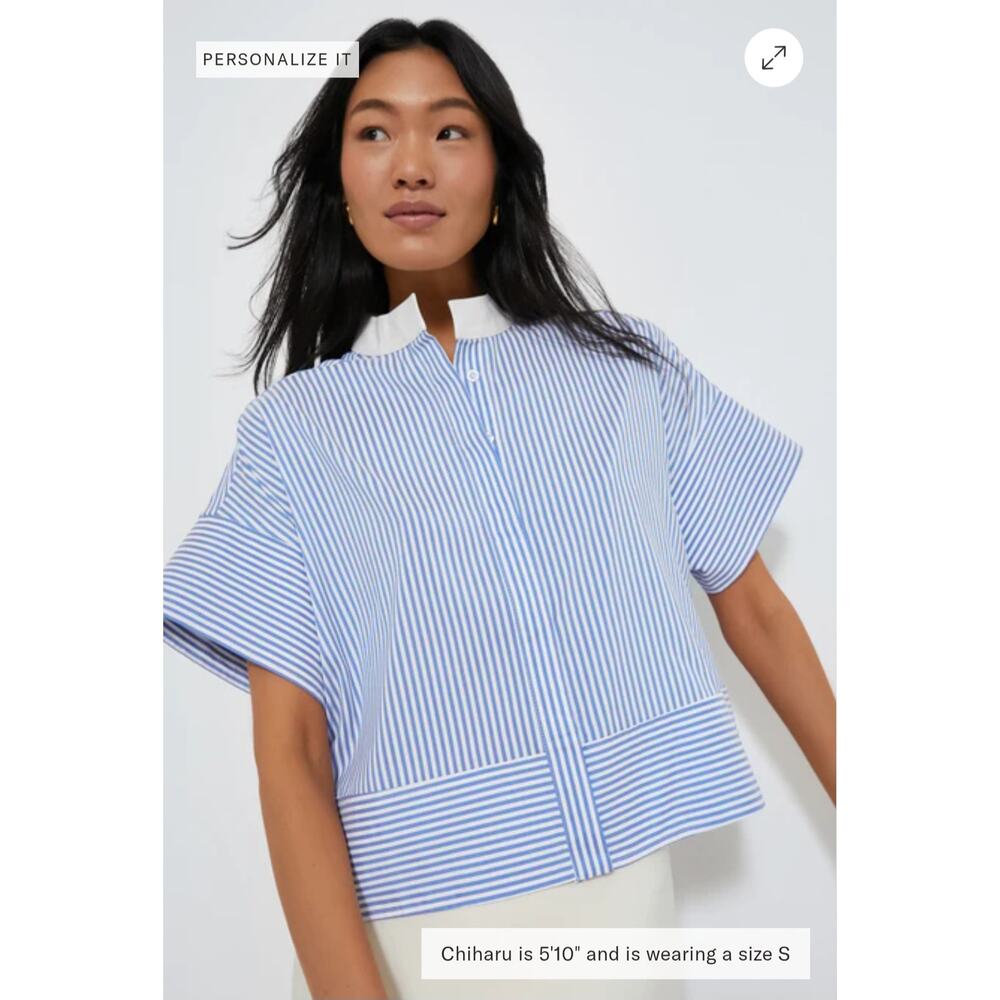 Tuckernuck Blue and White Striped Boxy Short-Sleeve Blouse